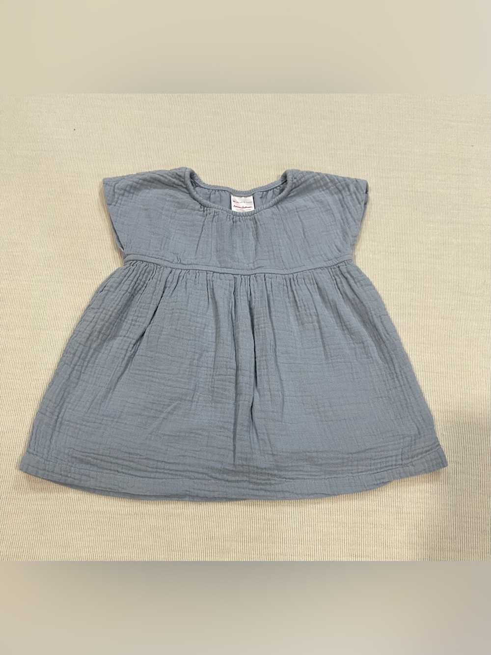 Hanna Andersson Baby Girl Dusty Blue Organic Cotton Gauze Dress Size 80 18-24M